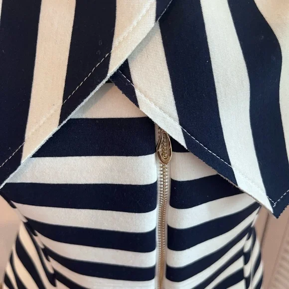 Gracia Navy and White Striped Peplum Top with Statement Collar - Picture 3 of 7